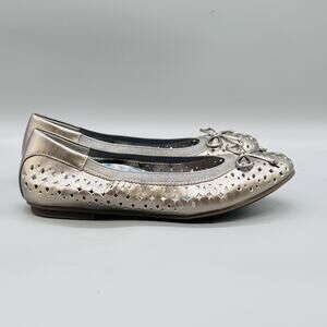 Vionic Shoes Women 7.5 SilverSurin Cutout Ballet Flats Bow Slip On Casual